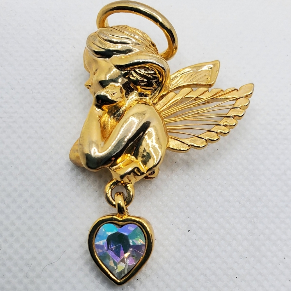 Vintage Angel Pin with Heart Charm by AAI